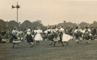 England during the war, Lemington spa, Czech gathering. Yvetta's mother is dancing on the left, Yvetta is third from the left in white 