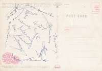 pohlednice tokijského stadionu pro OH 1964, zadní podepsaná strana