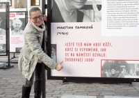 Martina Samková with her profile at an exhibition 'Nezapomeňme'/'Let's not foget', October 2019

