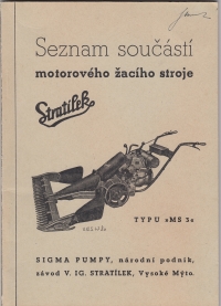 The motor mowing machine was developed by Stratílek factory during the war, on this leaflet already nationalised company offers it 