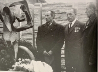 from the left Jan Skuci, survivor Frantisek Svatik and Stefan Svatik in 1975