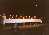 Olga and Václav Havel at a theatre in Hradec Králové; January 1990 