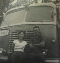 The witness with the bus he drove, probably latter 1940s or early 1950s