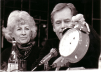 Olga and Václav Havel in a theatre in Hradec Králové; January 1990 