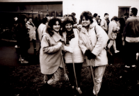 During the first protest in Hradec Králové, students were 'cleaning the city', photo by Miloš Hofman; November 1989 