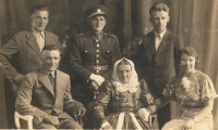 End of 1930s bottom left: Dad Francis, grandmother Rozálie, wife cousin teacher Marie Trubáková, top left: Brother Jan Šesták, brother Josef (Joškes), František Trubák (first cousin who was imprisoned and executed in an unknown place during the occupation )