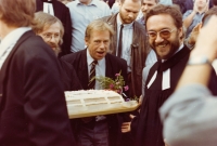 Václav Havel visiting in the church in Chotiněves in May 1990