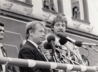 Václav Havel and Jan Pařízek in Litoměřice in 1990