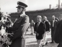 Václav Havel during commemoration in Terezín in 1990