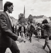 ZB leading Václav Havel to the townhall in Litoměřice in 1990