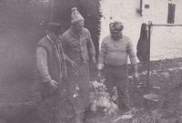 Country pig-slaughter in the farm of the Tučeks (Václav in the middle)