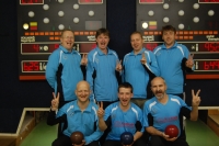 Victory team of Sokol Kolín bowling team after advancing to the 2nd league, Dalibor Mierva squatting first from the right