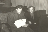 Welcoming of new born babies - Dalibor Mierva, father Bohuslav Mierva, mother Ludmila Miervová née Baslerová, Bohumín, January 1959