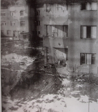 Crater after the impact of a bomb in Přerov