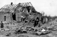 Grandma, Antonie Barborková and aunt, Milada Löschová in the ruins of their house in April 1945
