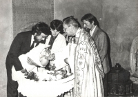 Her son Honzík´s christening, St. Mikuláš church in Jaroměř in 1985