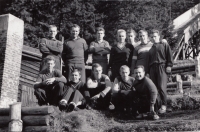 The summer training in Rožnov pod Radhoštěm, 1961, top left: P. Berka, Z. Remsa, Z. Hubač, D. Motejlek, Sedlák, I. Divila, J. Raška; from bottom left: R. Doubek, F. Rydval, J. Metelka, R. Höhnl, P. Mikeska

