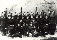 
Volhynian graduates of the nursing course in Kyiv, August - October 1944. Sitting on the ground, from the left: Helena Průšová-Prokešová, Stanislava Zolerová-Havlíčková, Alla Karfiková-Boroličová, unknown. Source: Československé ženy [Czechoslovak Women]