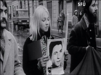 Demonstration in honour of J. Palach. E. Letňanová, Andrej Mráz (left) and Ján Sedal