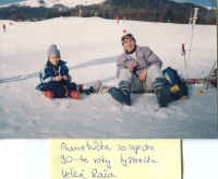 Pamätníčka na lyžovačke so synom, Veľká Rača, 90-te roky