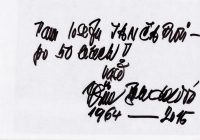Note for Josef Jančar by Jiřina Bohdalová 