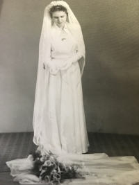 Věra Kyjovská in her wedding dress