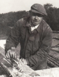 Father Čeněk Zlámal working as a carpenter