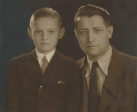 With his father, 1940s