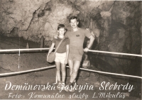 The eldest son, Lukáš, with his father on a trip to Demänovské Caves, 1983