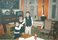 Karel's sons Karel (left) and Vojtěch (right) with their mother, Prague, 2000