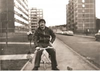Karel on a bicycle at the time when he was living in Kladno, 1976