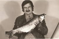 A keen fisherman Karel with his catch, 1983