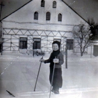Jana Tichy's brother in front of the family farm in Poruba / before WWII