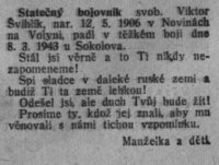 Fotografie z dobového tisku, kde vzpomíná rodina V. Švihlíka