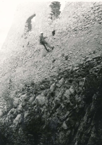 Dagmar abseiling near Bratislava, circa 1972