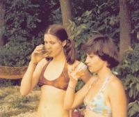 Dagmar (on the right) going down the Hron river, the 1970s