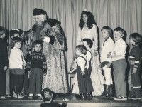 Dagmar at the St. Nicholas gift-giving at school, the 1970s