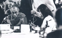 During Forum 2000 with the Dalai Lama