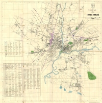 Mapa Hradce Králové před výstavbou se zákresem budoucího Gočárova okruhu