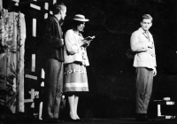 From the left Pavel Veselý, Milena Šajdková, Luděk Nekuda / A performance of 'Kabaret pro štěstí'