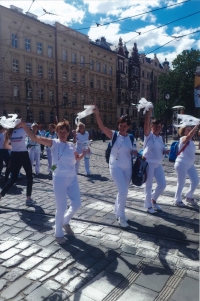 Jarmila, in the Sokol parade, the first one from the left, Prague 2018