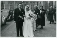 The wedding photo of Jarmila and Josef Vever, Old Town Hall, Prague 1953
