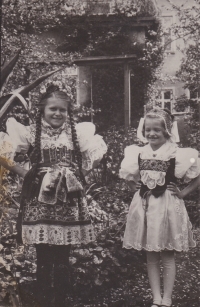 Irena and Eva Mucha in the traditional costumes