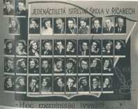 Secondary school. Míla Pangrácová in the middle row of students the third on left
