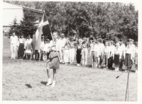 Ceremonial line-up at the opening of the International Peace Camp, Seč, 1987
