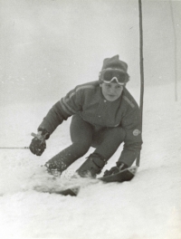 Olga Charvátová going downhill, 1972 