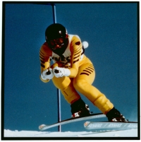 Olga Charvátová at full speed on a competition in 1983/84

