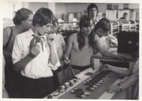 Excursion in the gingerbread factory during the International Peace Camp, Pardubice, 1980