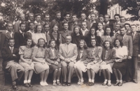 The Business Academy in Jihlava, which Irena Košťálová b. Muchova visited. The sixth from the left is in the second row In the photo
