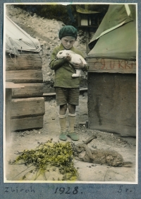 With rabbits at a scout camp in Zbiroh, 1928
